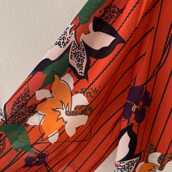 Floral multi color blouse with Bow Tie & Smocked Cuff - Picture 7 of 10